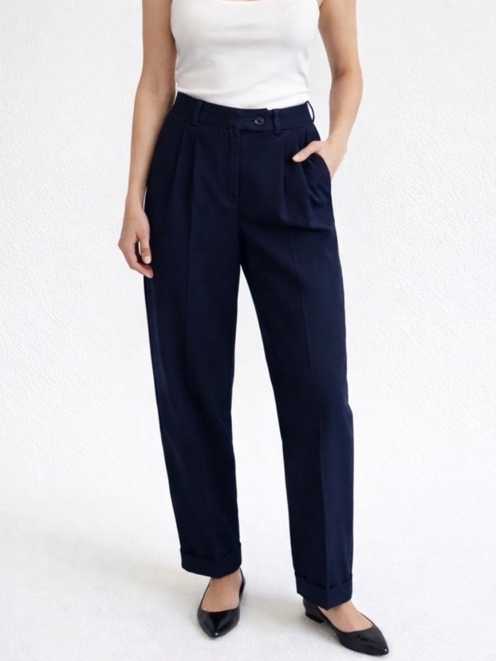 Ralph Lauren Vintage Trousers Pleated High Rise Wool Slacks Navy Blue Size 6